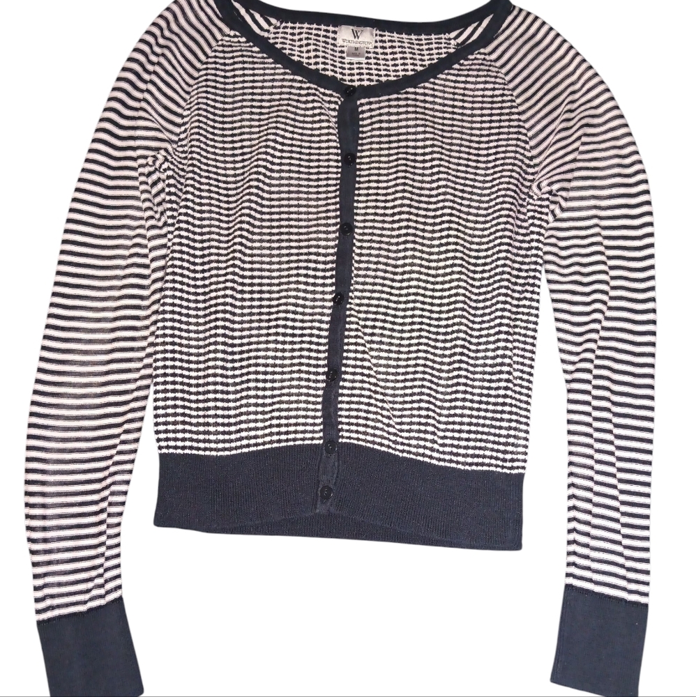 Worthington Black and White Striped Cardigan